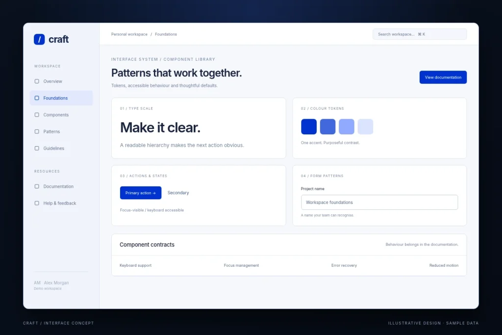 Craft / Interface system / screen 1 - illustrative interface with sample data