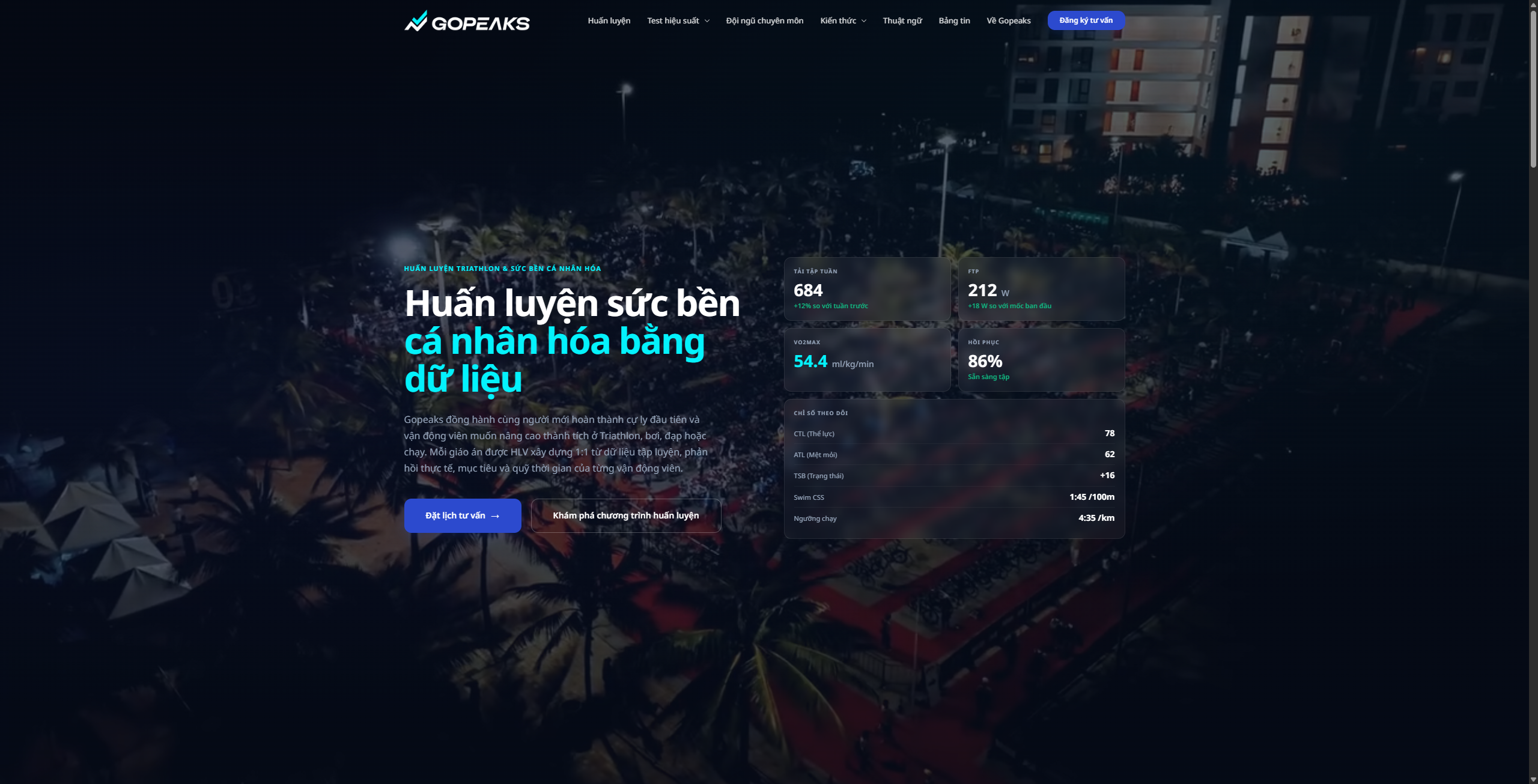 Gopeaks Coach homepage presenting personalized endurance coaching services