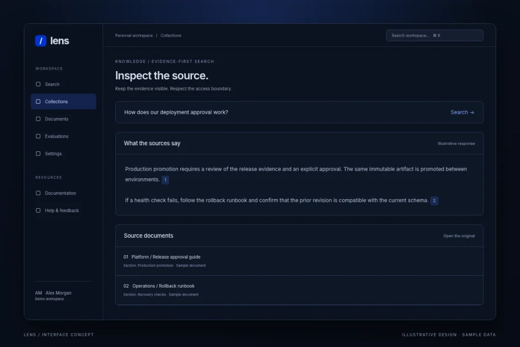 Lens / Knowledge search / screen 1 - illustrative interface with sample data