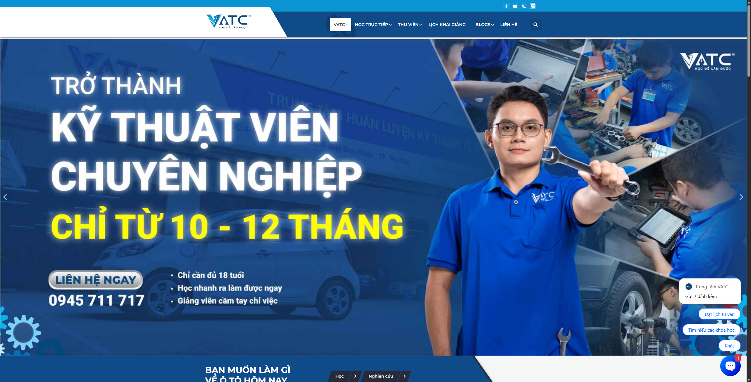 VATC WordPress homepage presenting automotive technical training programs