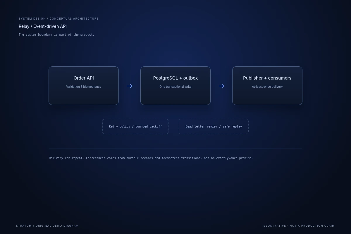 Relay / Event-driven API / architecture - illustrative interface with sample data